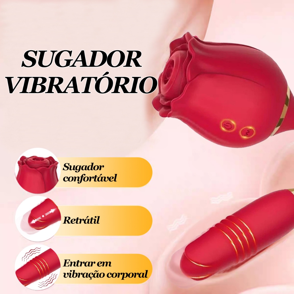 Vibrador Rosa Duplo com Sucção e Vibração – Estimulador Clitoriano Silicone Recarregável