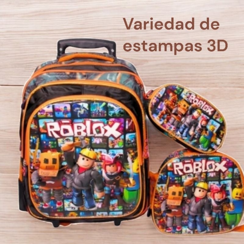 kit mochila escolar roblox estojo lancheira térmica carrinho rodinha em Oferta na Shopee