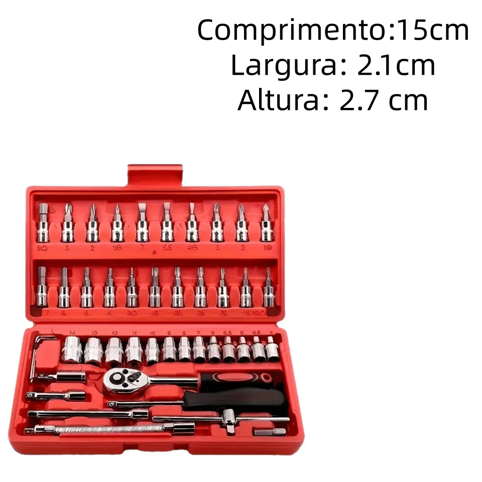 46 Peças Verde Kit Chaves Jogo Catraca Reversível Soquetes Maleta Promoção