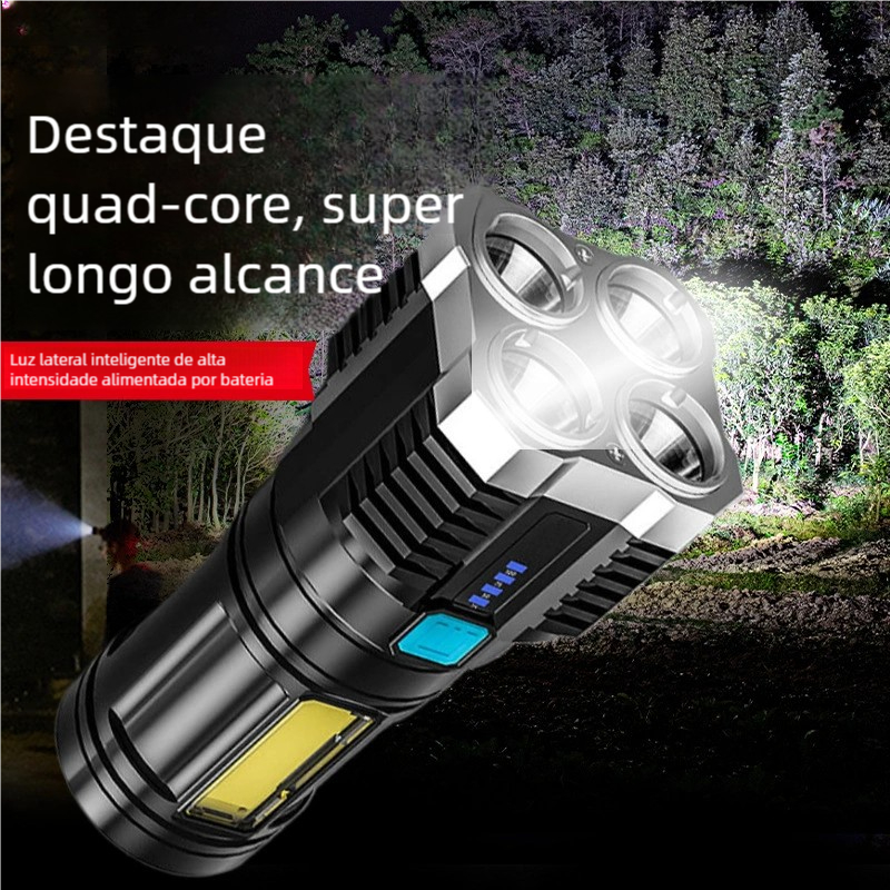 Lanterna LED 4 Núcleos Recarregável - Potente, Prova d’Água e USB em Oferta na Shopee