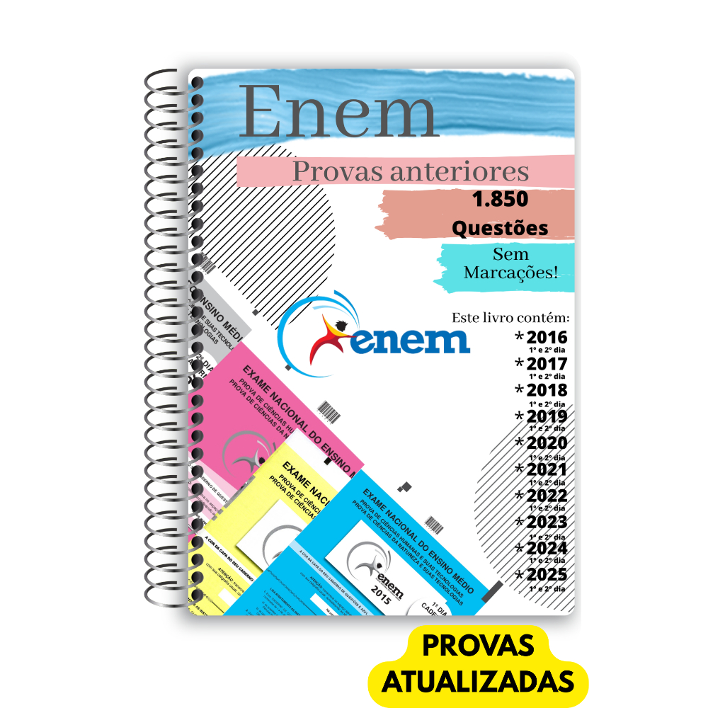 Enem 2026 Provas anteriores 2016 a 2025+ Gabaritos + Folhas de Redação ( 10 Anos de Provas)