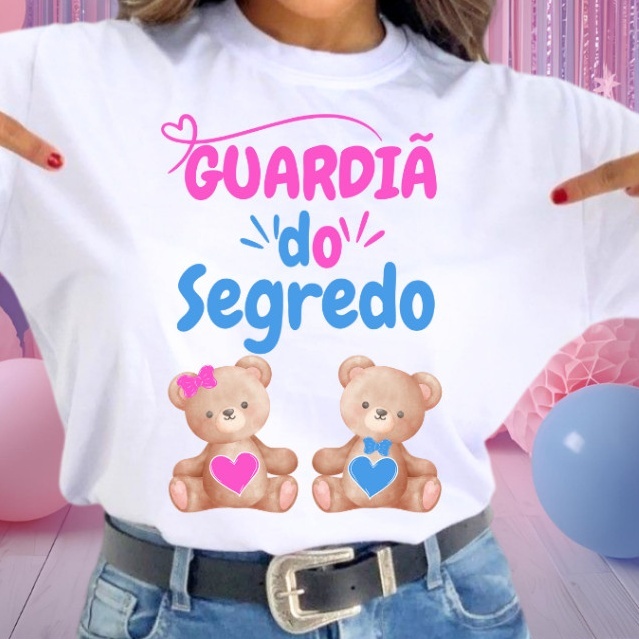 [Camiseta Premium em Algodão Puro]SISI Camisa Chá Revelação Guardiã Do Segredo Ursinha Rosa E Ursinho Azul Coração em Oferta na Shopee