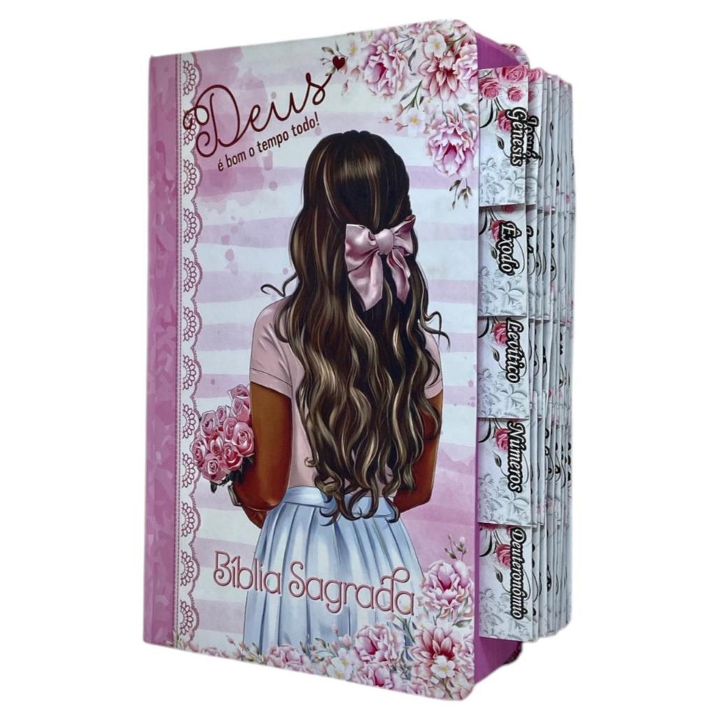 Bíblia Sagrada Com Harpa + Abas Adesivas Letra Gigante Capa Dura Deus é Bom Feminina Cross ARC em Oferta na Shopee