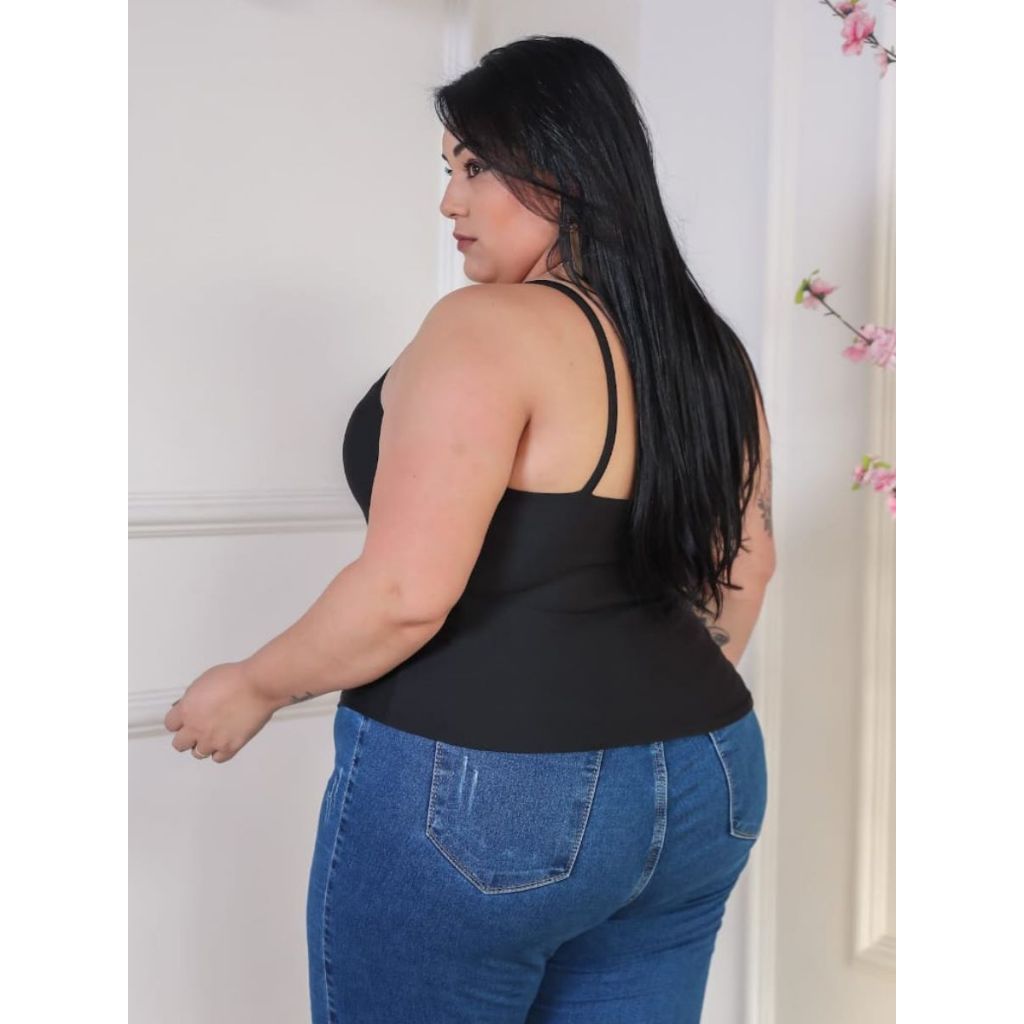 Blusa Regata Feminina Plus Size Suplex com Bojo e Alcinha Charmosa e Delicada Várias Cores