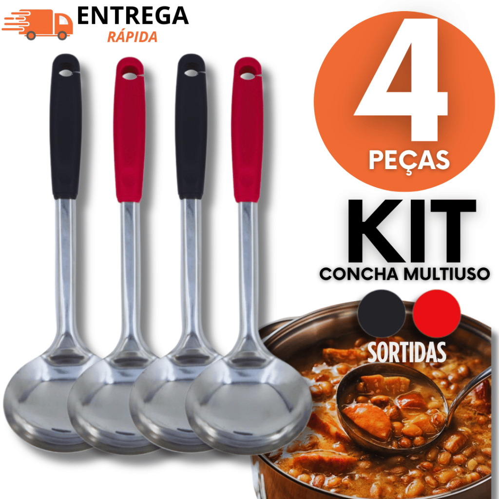 Concha Feijão Inox  Linha Black Cabo Silicone Multiuso Premium Utilidades Caldos Casa Cozinha Restaurante em Oferta na Shopee
