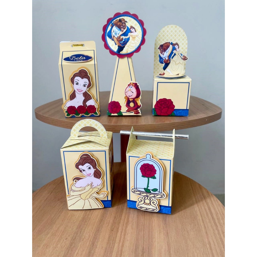 Kit Lembrancinhas Bela e a Fera - Bela | Personalizados | Festa Infantil | Milk e Pirâmide |Aniversário (COD. 05)