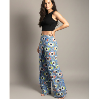Calça Feminina Pantalona Envelope Saida De Praia Estampada Elegante Casual e Praia Geladinho em Oferta na Shopee