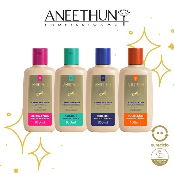 Kit Aneethun Profissional Creme Silicone Linha A Brilho Proteção Antidanos Cachos