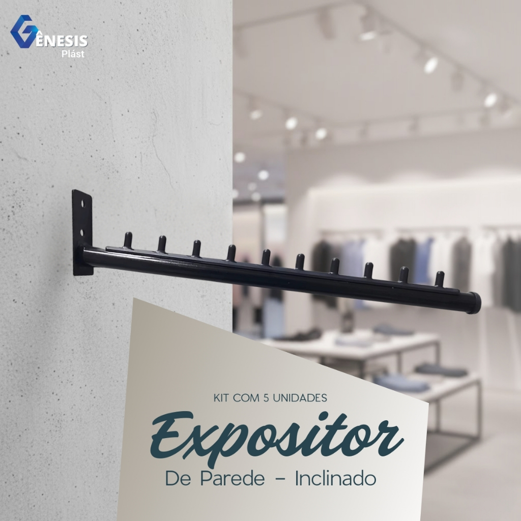 Kit 5 Suporte Cabide Expositor Inclinado Parede Preto Loja Organizar Roupas Arara em Oferta na Shopee