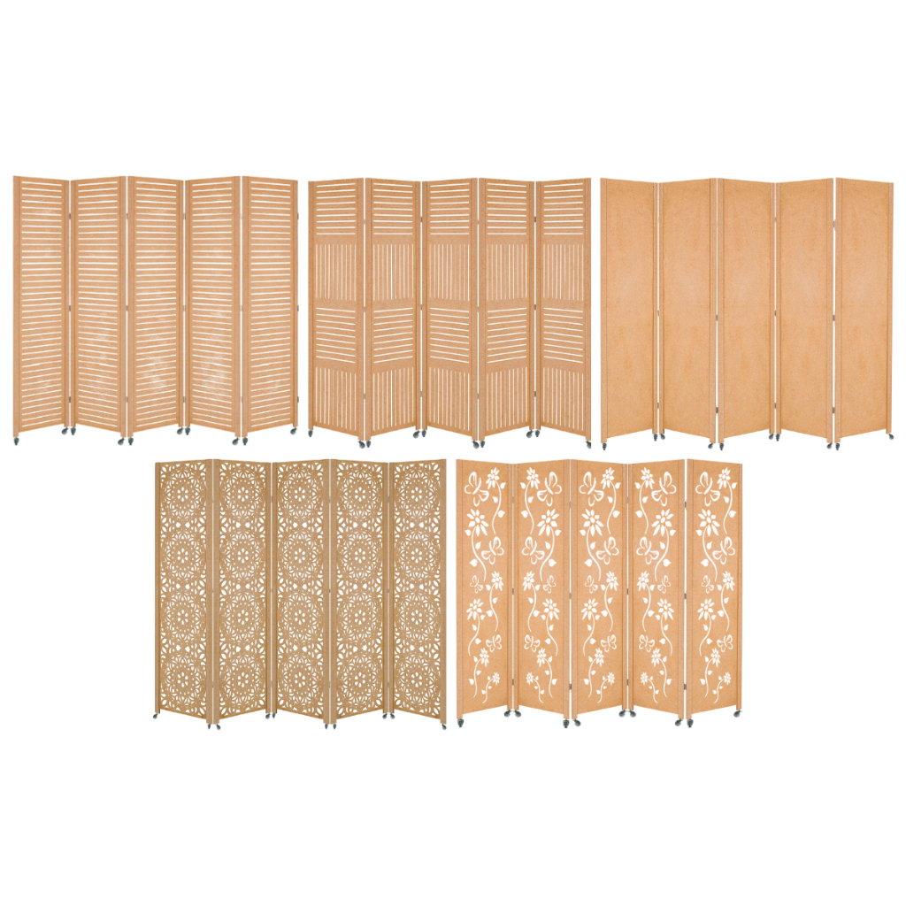 5 Biombo Inteiro Madeira Mdf Cru Divisor Ambiente Rodinha Painel Separador Folha Divisória Rodízio