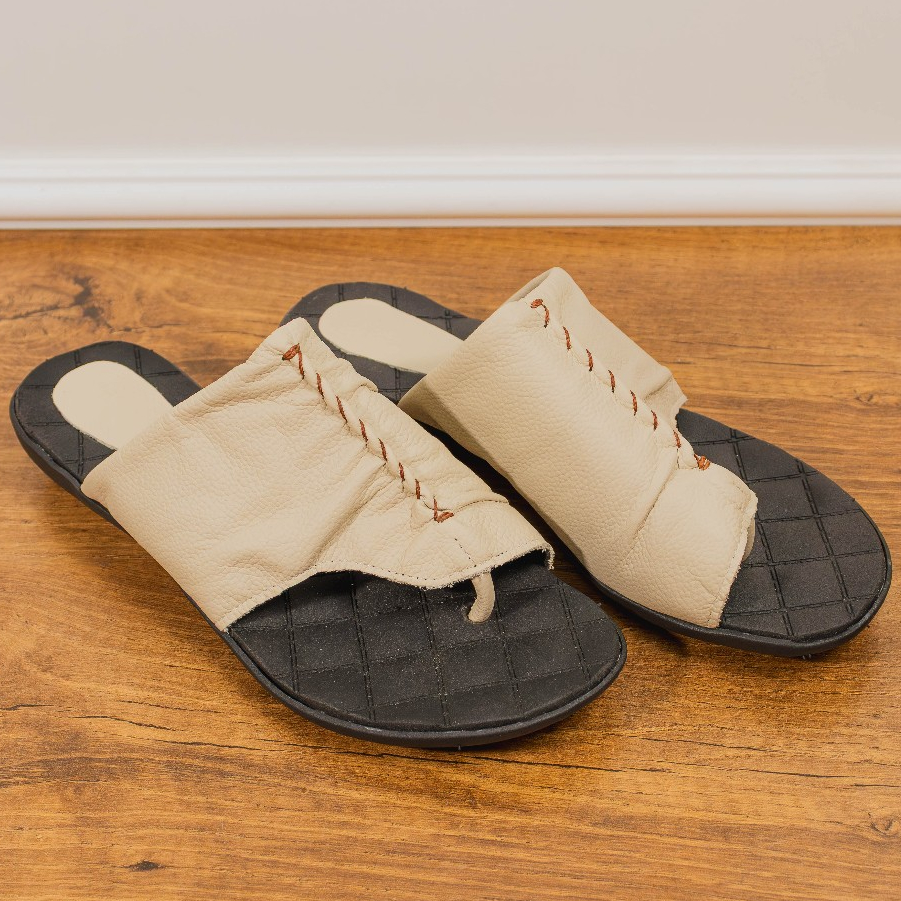 Rasteira feminina chinelo slide verão couro legitimo macia confotável sola anabela flat forme HMS