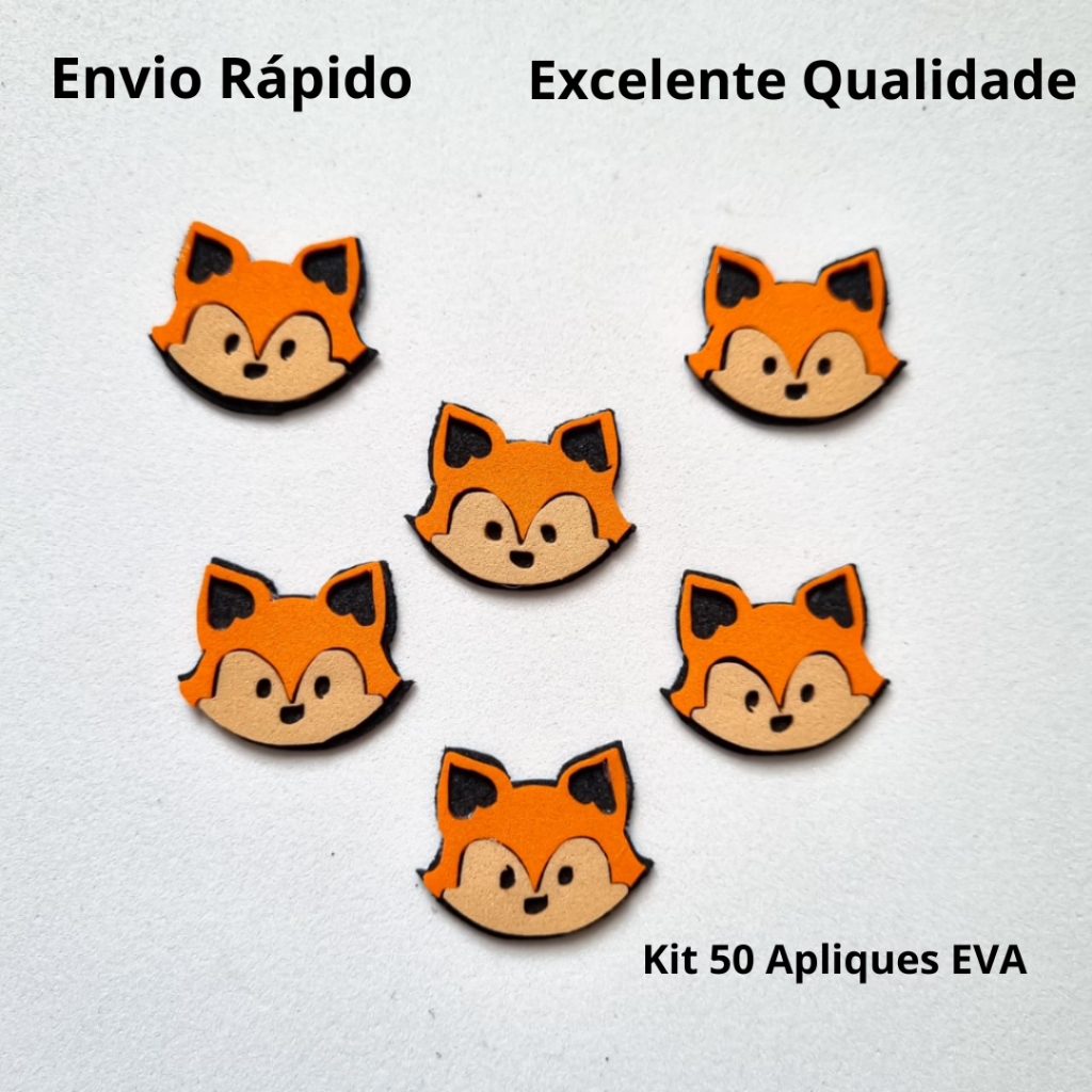 50 Apliques Raposa EVA | Apliques EVA Raposinha Safari Lacos e artesanatos
