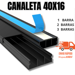 CANALETA 40X16 LARGA PRETA COM DIVISORIA E FITA DUPLA FACE ATÉ 3 BARRAS em Oferta na Shopee