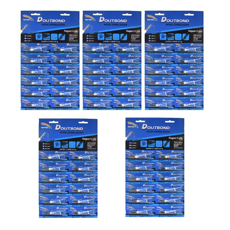 Adesivo Cola Instantânea 2g DOUTBOND - 4001 - Kit com 05 Cartelas - 60unids.