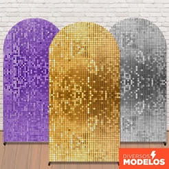 Capa Painel Romano Shimmer Lantejoula Paetê Decoração Festa Sublimado Em Tecido Com Elástico 2x1m