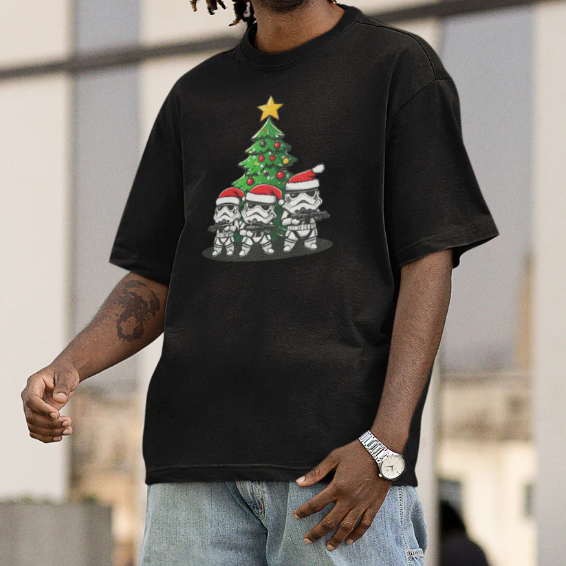 Camiseta Unissex Star Wars Arvore de Natal Camisa 100% Algodão