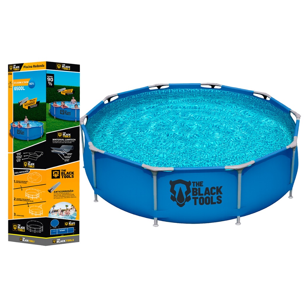 Piscina Estrutural 6500 Litros Redonda Fixa Plástico 3,60mx76cm The Black Tools em Oferta na Shopee