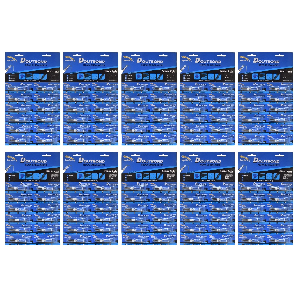 Adesivo Cola Instantânea 2g DOUTBOND - 4001 - Kit com 10 Cartelas com 120 Unids.