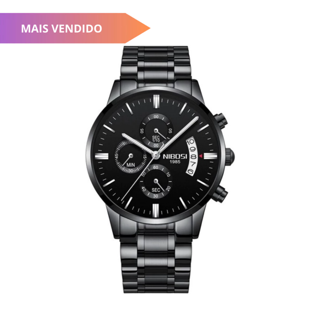 Relógios Masculinos Nibosi 2309 Dourado Preto Prata Aço Inox Cronógrafo Funcional-Cores de Qualidade