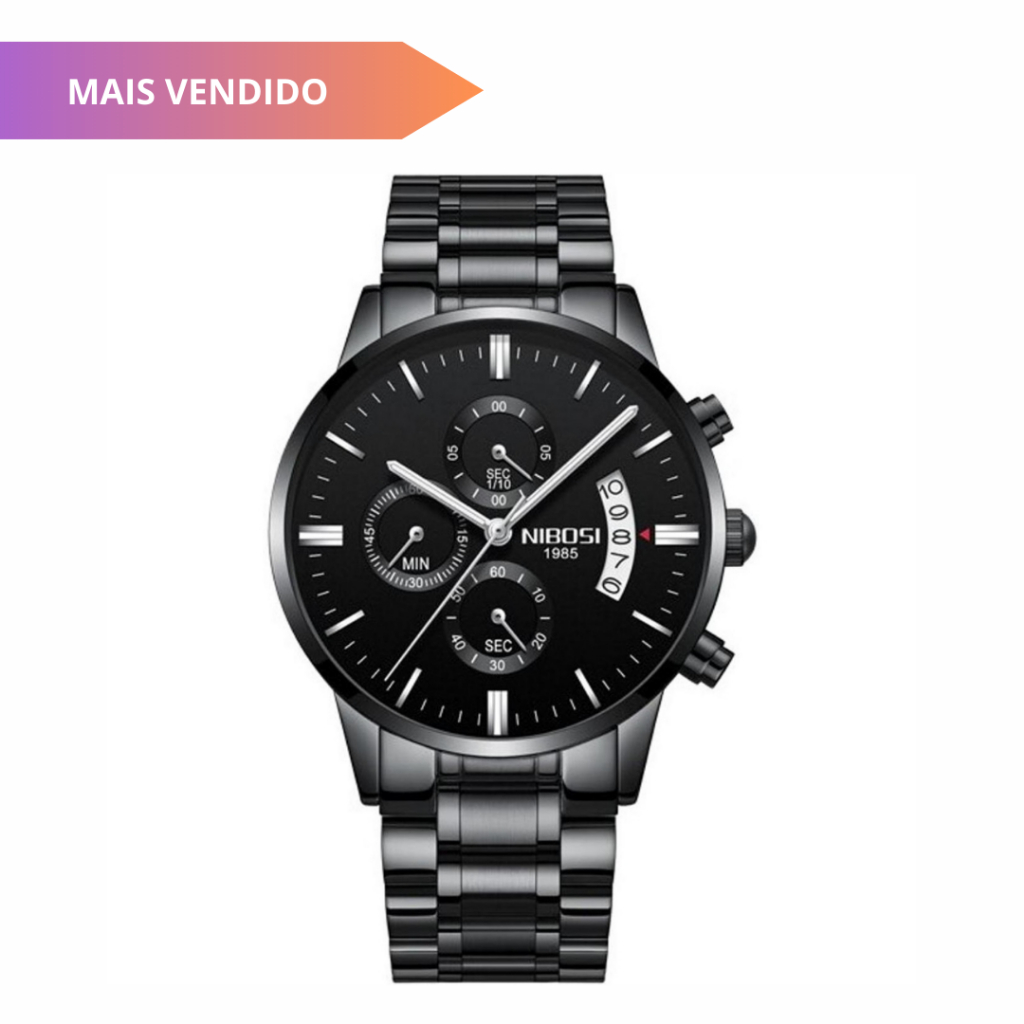 Relógio Masculino Nibosi 2309 Preto Aço inoxidável Cronógrafo Funcional 100% Qualidade