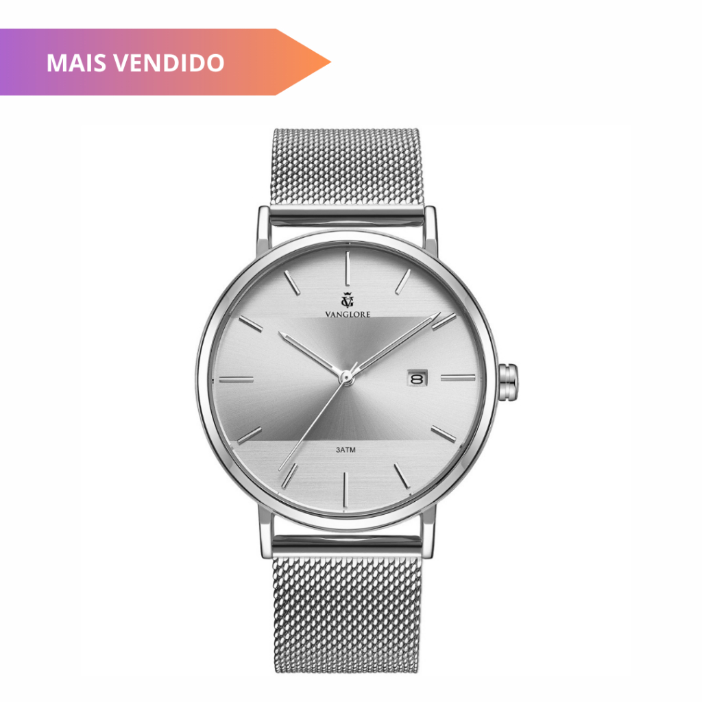 Relógio Masculino Minimalista De Pulso Prateado Social Esporte Fino Vanglore 3288a 40 mm Selecty