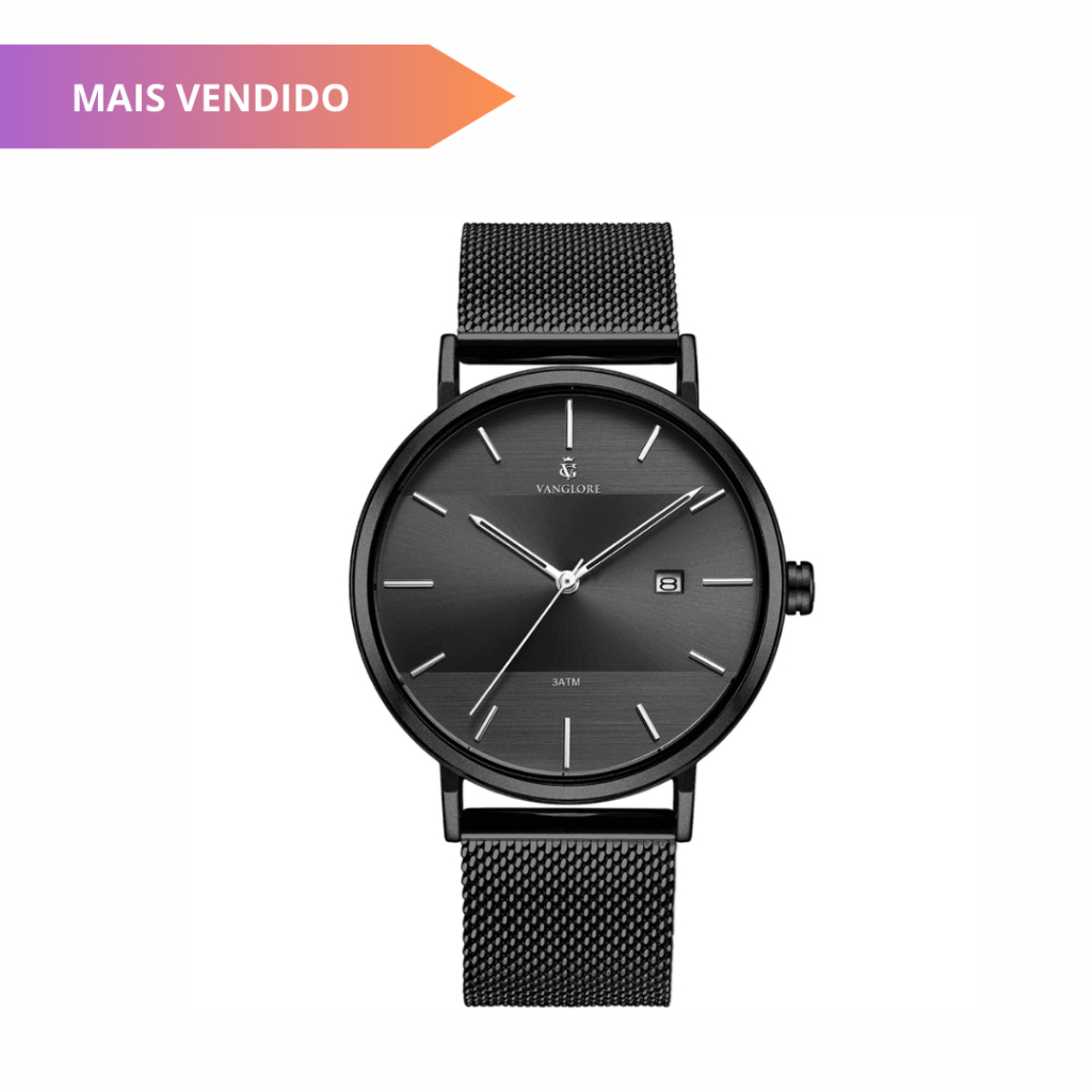 Relógio Masculino Minimalista De Pulso Preto Fosco Vanglore 3288a 40 mm Selecty Aço Inoxidável