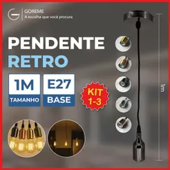 Pendente iluminação Retro 1M Modelo Moderno E27 110V-220V Bivolt
