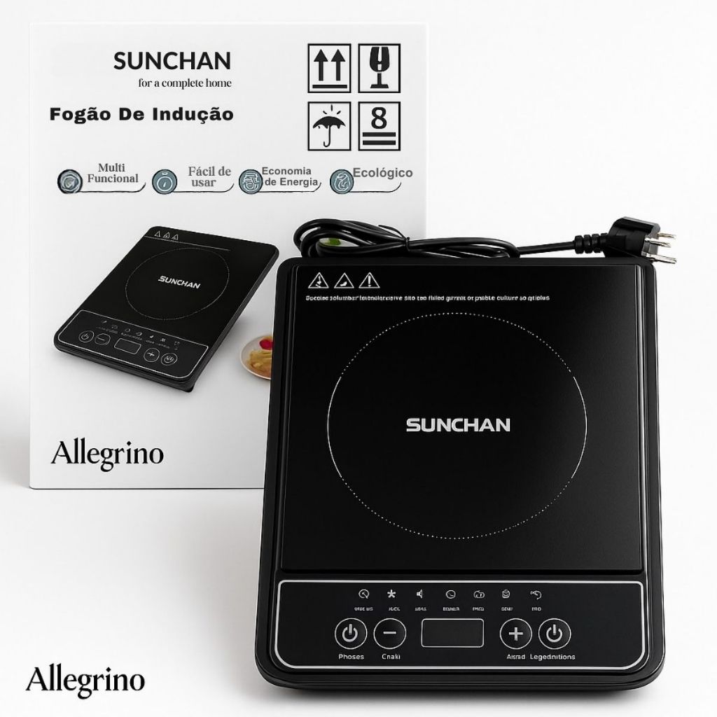 Fogão De Indução Cooktop Portátil Multifuncional Sunchan Rápido Para Aquecer Preto 220v Allegrino