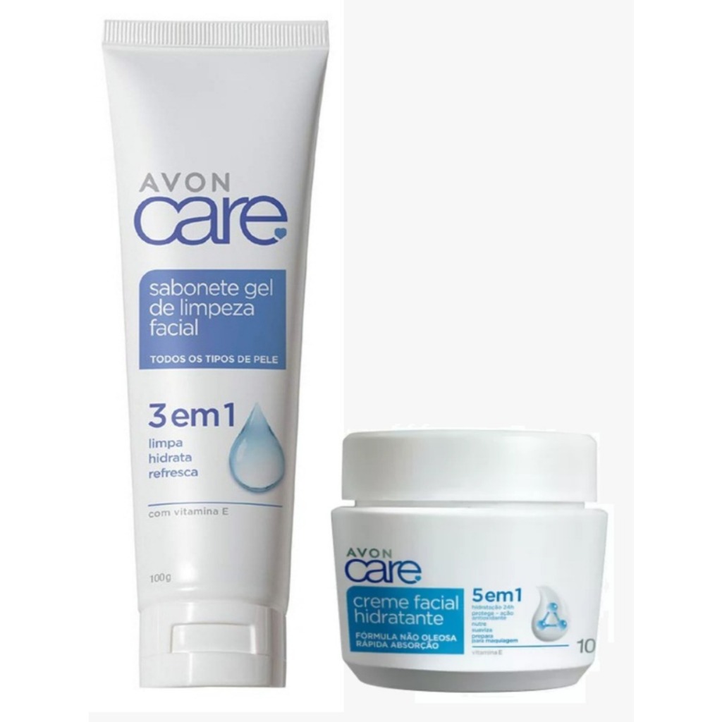 Kit Avon Care:Creme Facial Hidratante 5em1-100g + Sabonete Gel de Limpeza Facial 3em1-100g ou avulso