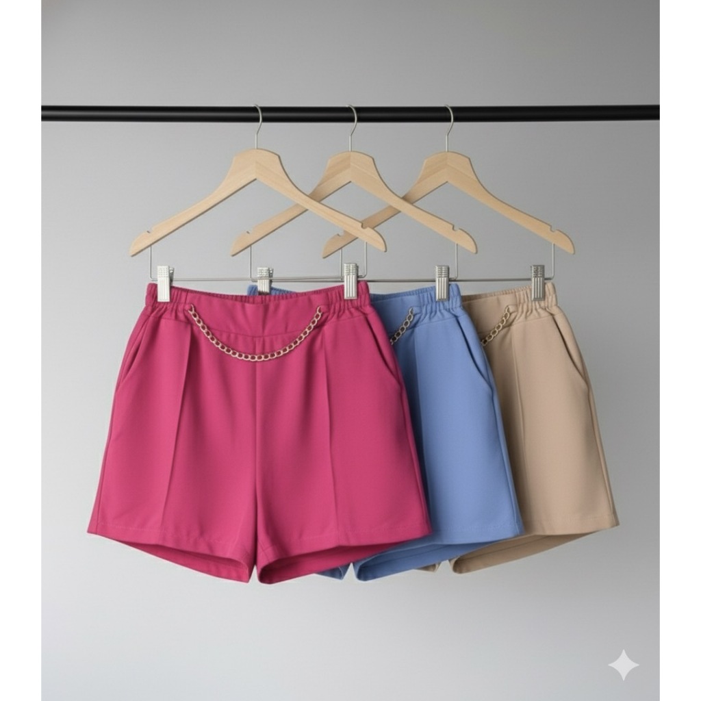 Short Feminino Corrente Tecido Crepinho Elástico no Cós Com Bolso P ao GG em Oferta na Shopee