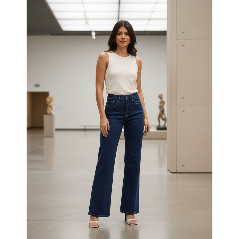Calça Wide Leg Jeans Chapa Barriga Lunender