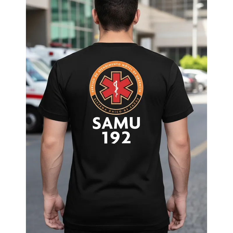 Camiseta Samu 192 Camisa Socorrista Emergência Uniforme Samu Resgate Logo na Manga