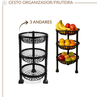 Fruteira de Chão 3 Andares Organizador Cozinha Multiuso Preto – Porta Frutas e Legumes em Oferta na Shopee