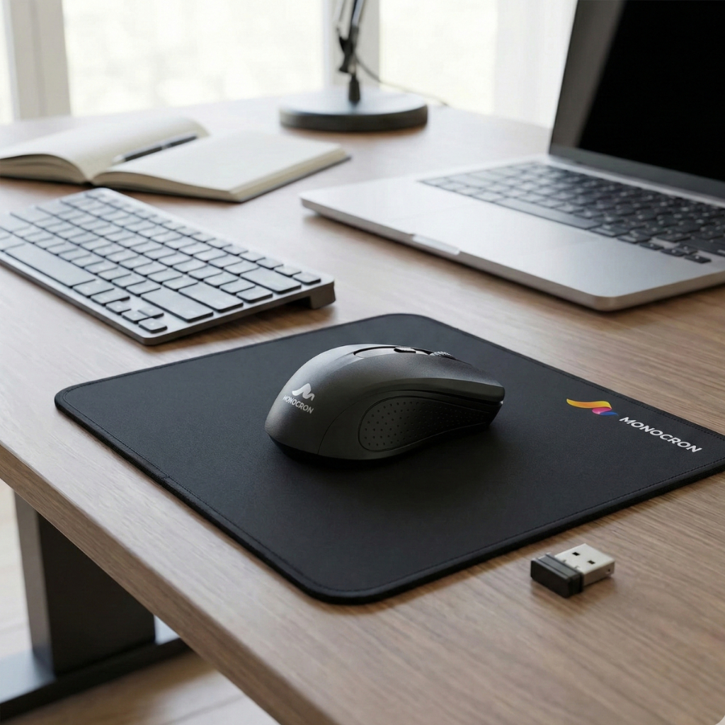 Kit com mouse sem fio e mousepad preto idel para trabalho mouse wirelles 4 botões conexão via usb