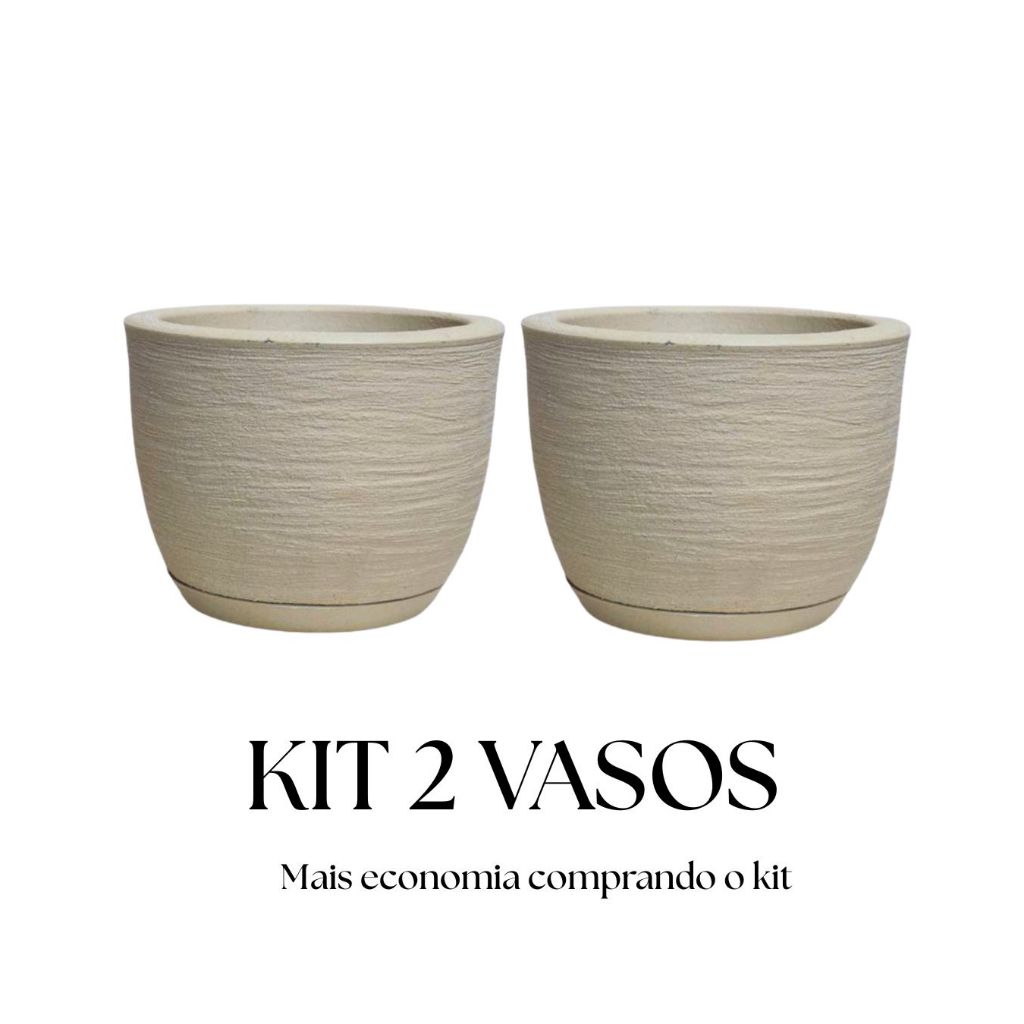 Kit 2 Vasos Polietileno Para Plantas Jardim Sala Luxo Escovado Bojo Pequeno Com Prato em Oferta na Shopee