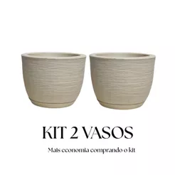 Kit 2 Vasos Polietileno Para Plantas Jardim Sala Luxo Escovado Bojo Pequeno & Prato coletor