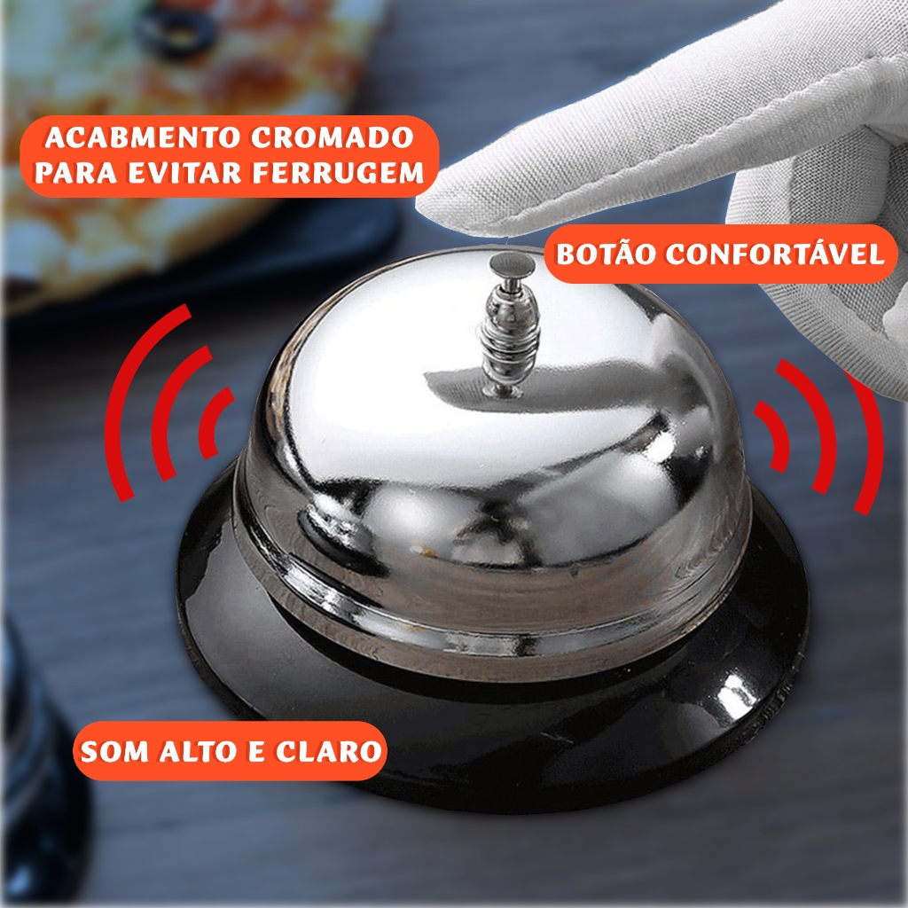 Sineta Campainha de Mesa Alto Inox Atendimento Profissional para Balcão Recepção
