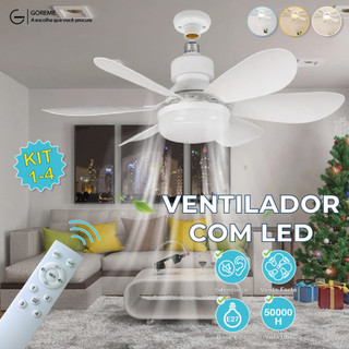 Ventilador de Teto LED Lâmpada E27 Controle Remoto Bivolt Luminária Economica de Energia 6 hélices