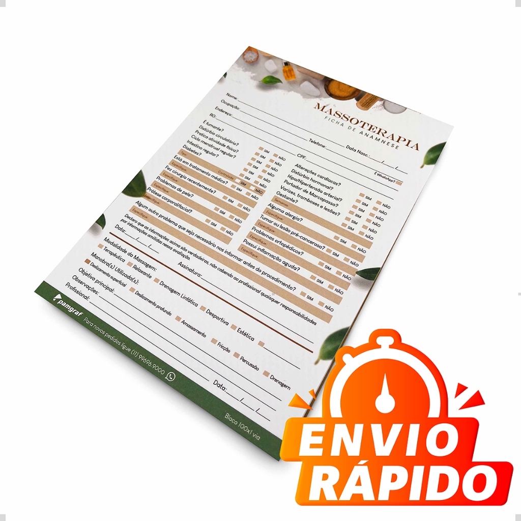 1 Ficha Anamnese de Massoterapia Bloco com 100 Fls - 14,8x21cm — imagem 2 de 2