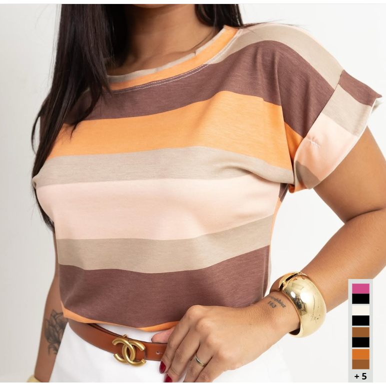 Blusa Camiseta T-shirt Listrada Feminina Manga Japonesa Tendencia Verão Lançamento Inverno Moda Blogueira Malha Fria em Oferta na Shopee