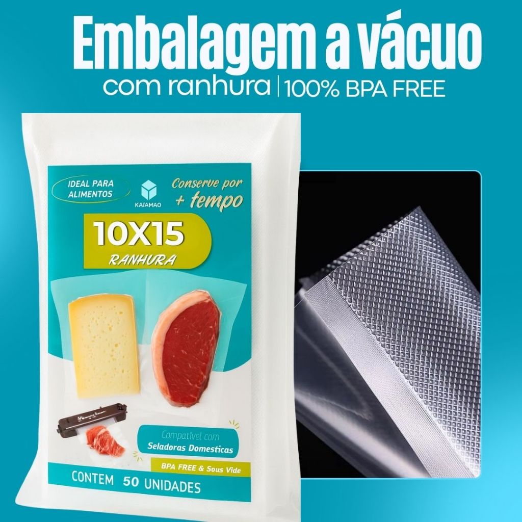 Sacos Gofrados 10x15cm -  Seladora a Vácuo Embalagem 100, 300, 500 Unidades A Vácuo Plástico Ranhura