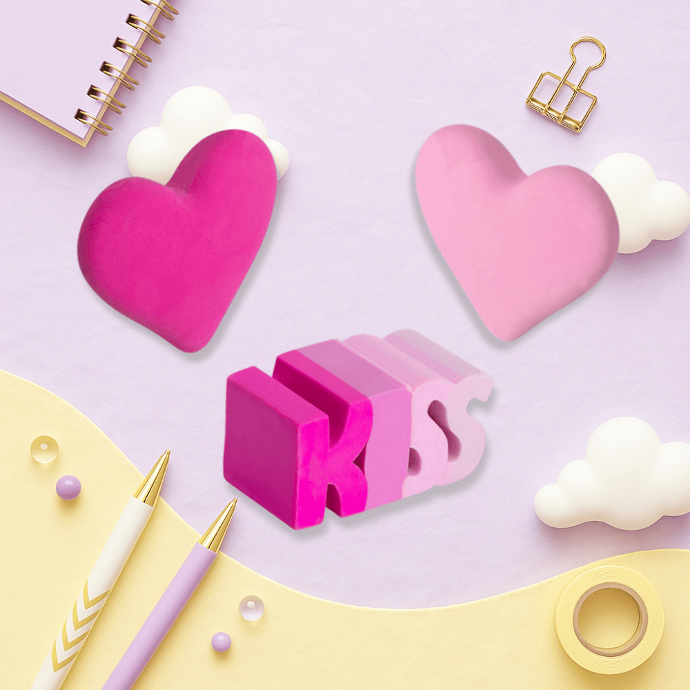 Kit 3 Borrachas Kiss BRW | Escolar | Formatos Divertidos em Oferta na Shopee