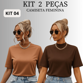 KIT 2 CAMISETAS FEMININA GOLA ALTA DIA A DIA 100% ALGODÃO MANGA OVERSIZED TECIDO PREMIUM VERAO em Oferta na Shopee