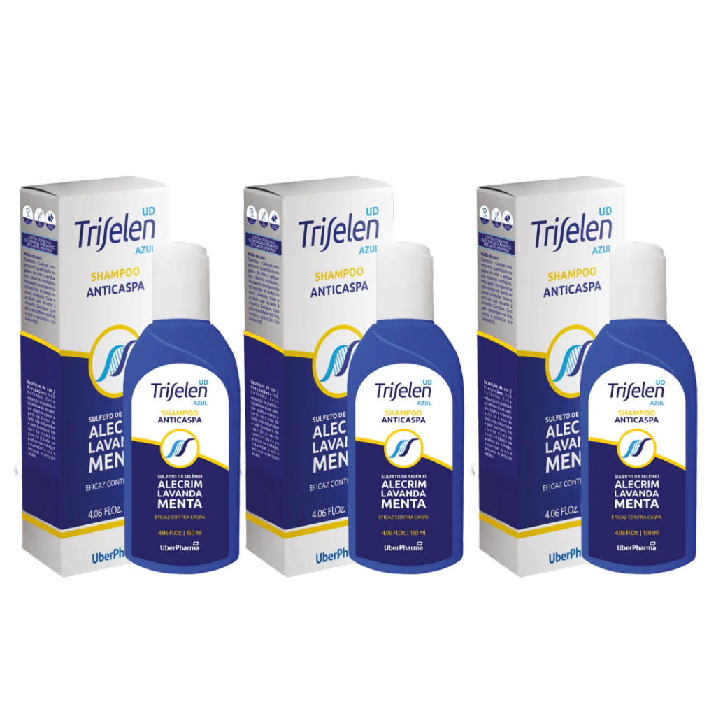 Kit 3 Triselen Azul Shampoo Anticaspa Tratamento intensivo contra caspa, coceira e irritação 150ml