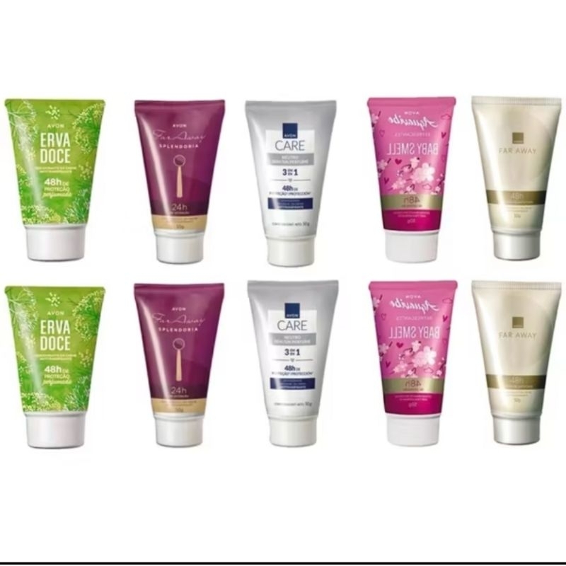 Desodorante Creme Antitranspirante 50g Unidade AVON - Sem Perfume, Glamour, Baby Smell, Far Away, Splendoria e Erva Doce