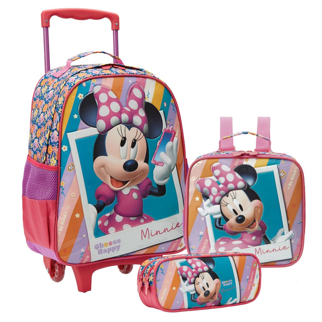 Mochila Escolar Infantil 16", Lancheira e Estojo Disney Minnie Origina R1 - Xeryus em Oferta na Shopee