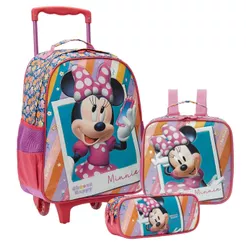 Mochila Escolar Infantil 16", Lancheira e Estojo Disney Minnie Origina R1 - Xeryus