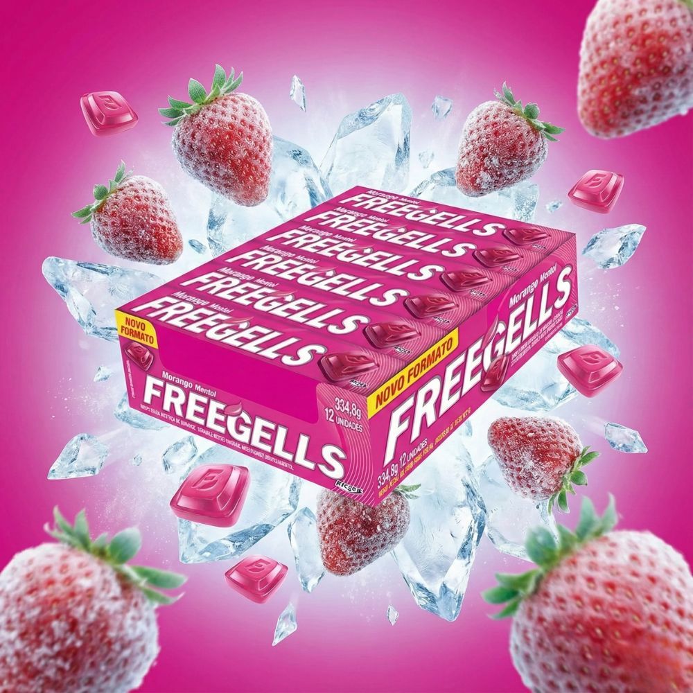 Pacotão Bala Freegells Morango Mentol Riclan 12 Unidades vários tamanhos Drop Sabor Forte Tipo Halls
