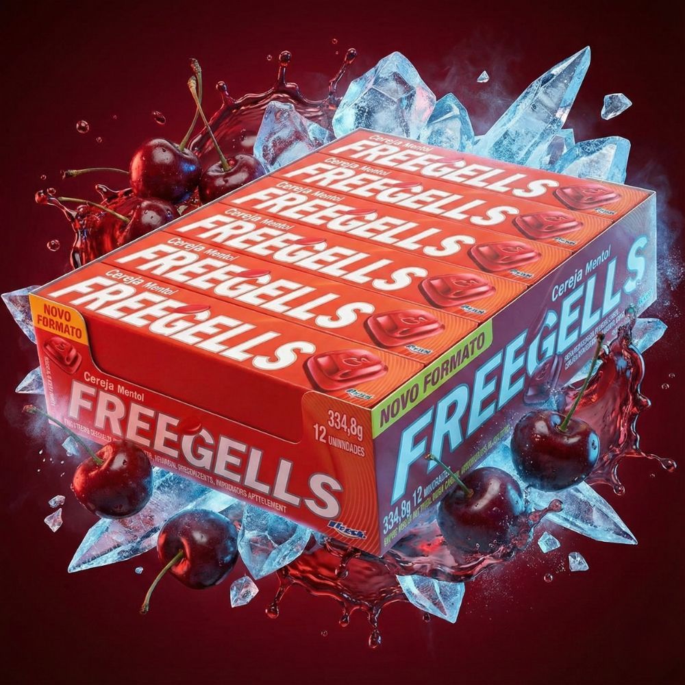 Pacotão Bala Freegells Cereja Mentol Riclan 12 Unidades vários tamanhos Drops Sabor Cereja Forte