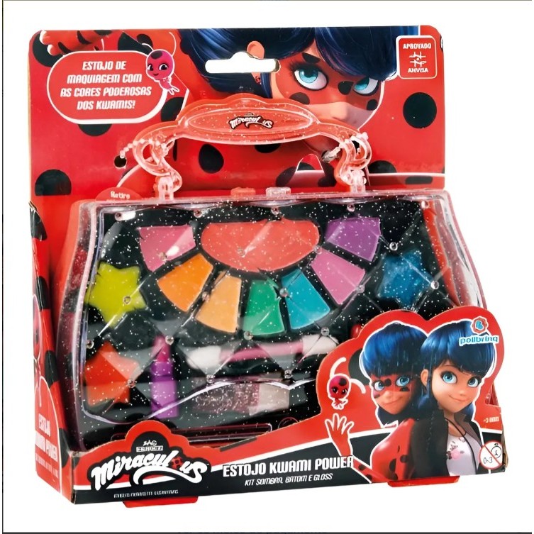 Estojo Maquiagem Kwami Power Ladybug Miraculous Infantil Menina Kit Beleza Maleta Polibrinq